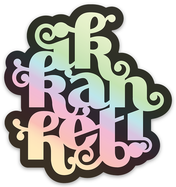 Holographic die-cut sticker with the Dutch text ‘ik kan het’, ‘I can di it’ in English, in letters with stylised flourishes.